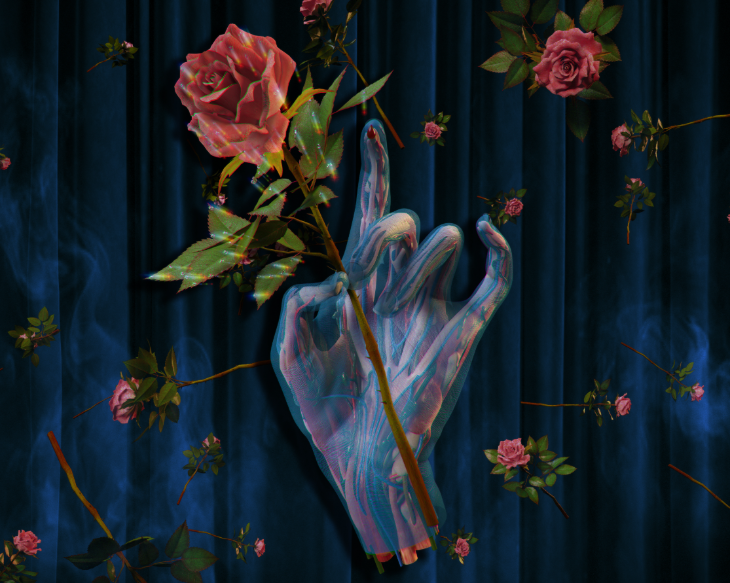Things to do in London August 2025: an etheral artwork of a translucent hand holding a rose