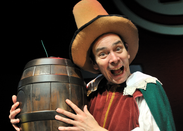 Things to do today in London: a man dressed as Guy Fawkes holding a wooden barrel