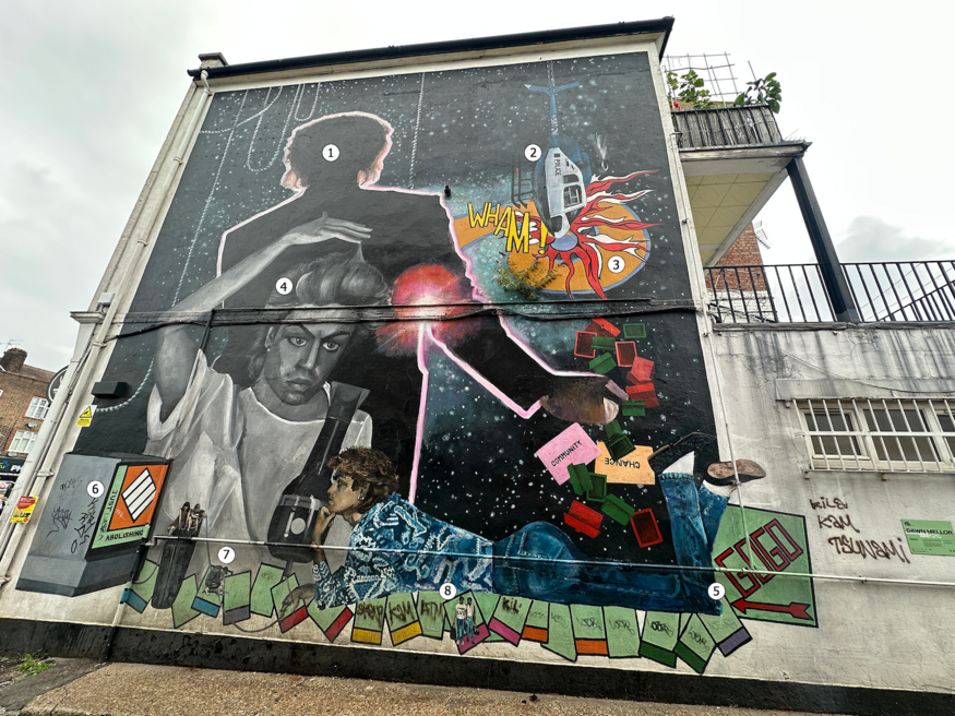 A mural of George Michael and Wham