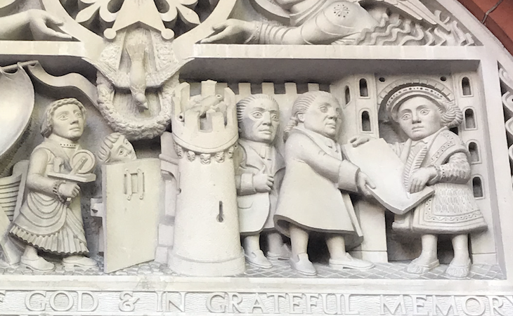 Closeup of huguenot sculpture