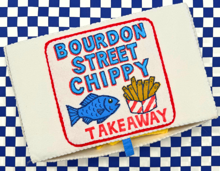 A Bourdon Street Chippy takeaway box, made from felt