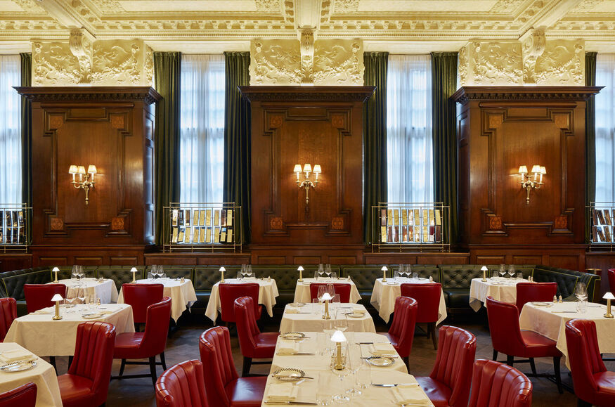 A posh dining room wit the table set