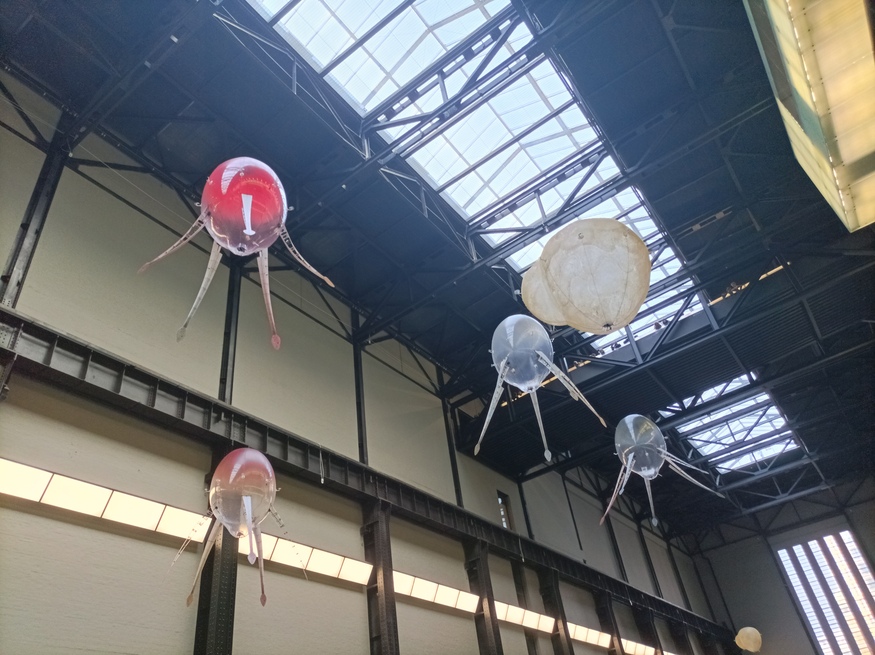 Colourful drones flying in Tate Modern