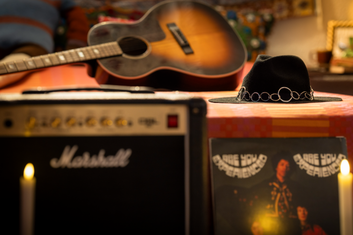 Things to do today in London:  inside the former home of Jimi Hendrix, with a guitar and amp on display
