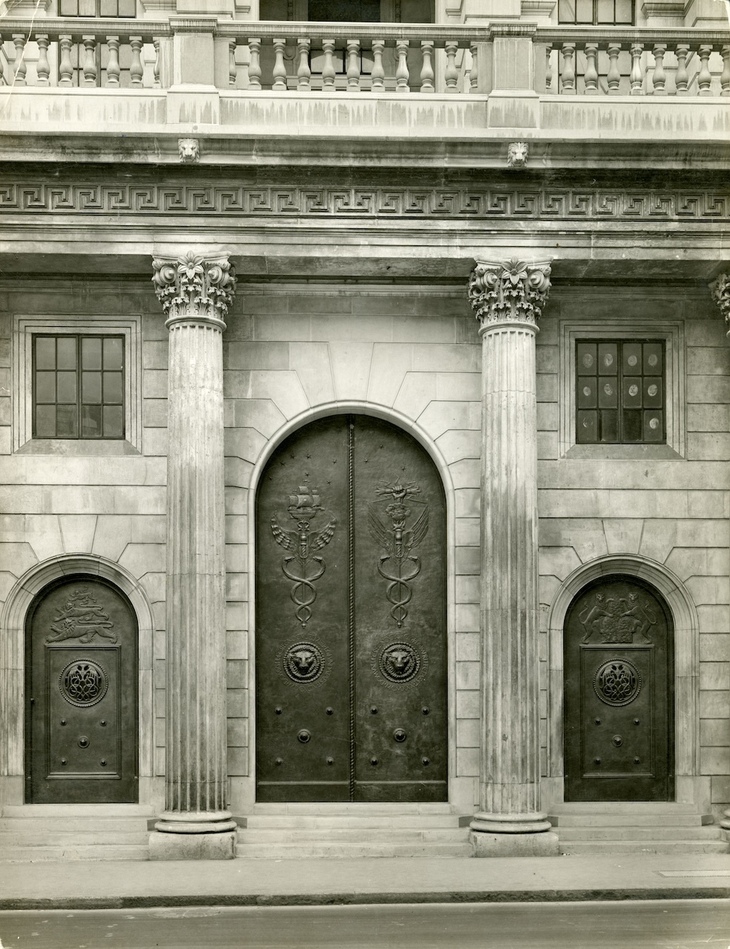 The bronze doors sculpted by Charles Wheeler, c. 1930.