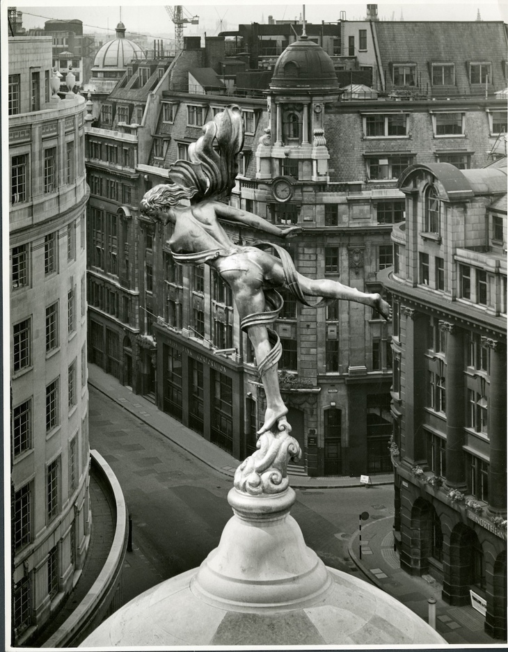 Charles Wheeler’s sculpture of Ariel on top of the dome at Tivoli Corner,c. 1930.