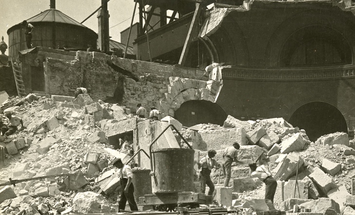 The bank being demolished