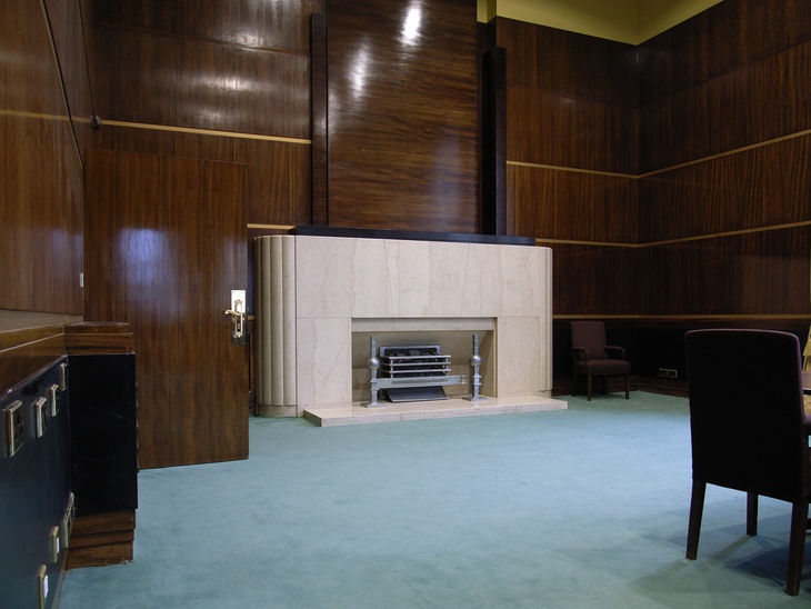 A wood paneled board room