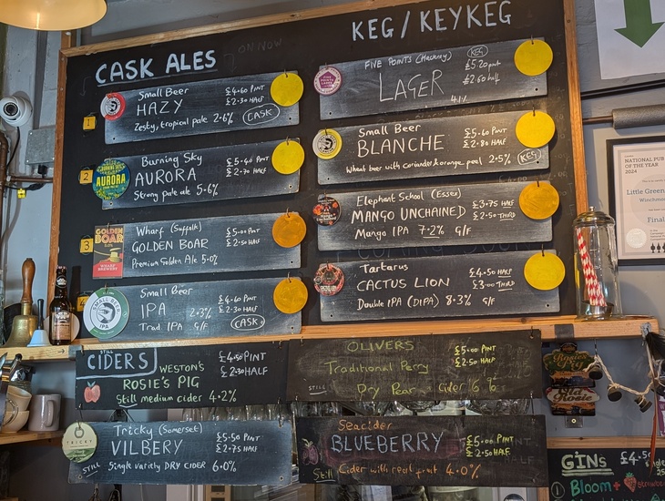 A blackboard with beers on it