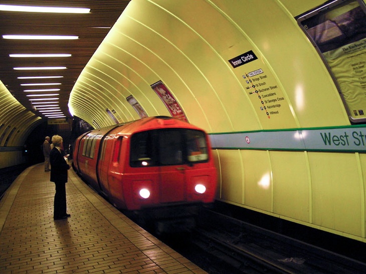 A very orange metro train