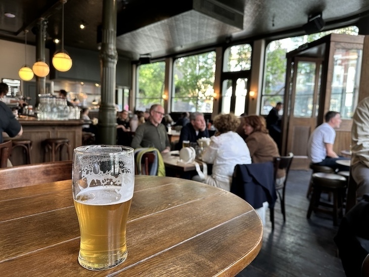 A pint of beer on the pub table