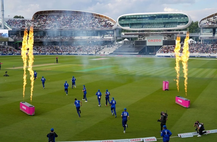 The Hundred cricket: Pyrotechnics shooting up as player walk onto the field at Lord's
