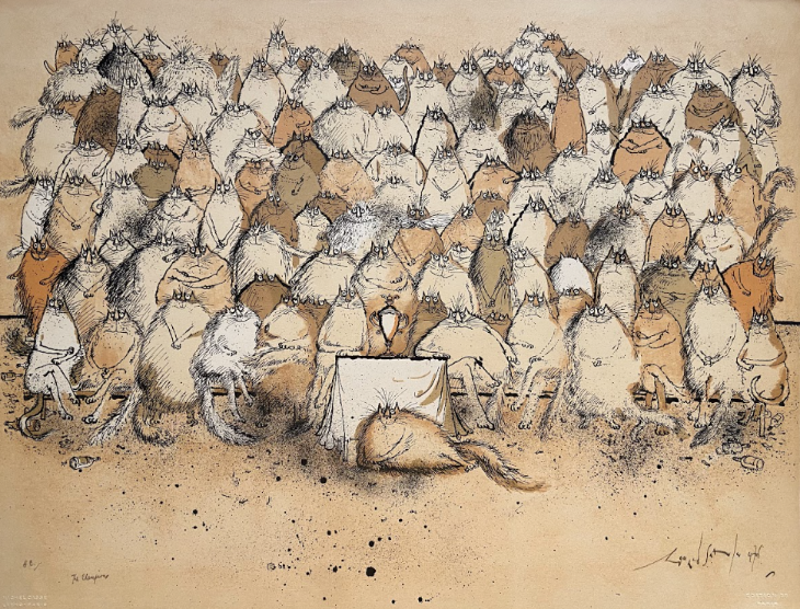 Things to do in London today: a cartoon showing dozens of cats lined up in a group
