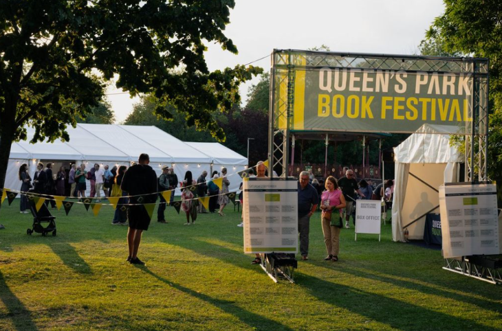 What's on in London this weekend: people outside a white marquee beneath a 'Queen's Park Book Festival' banner