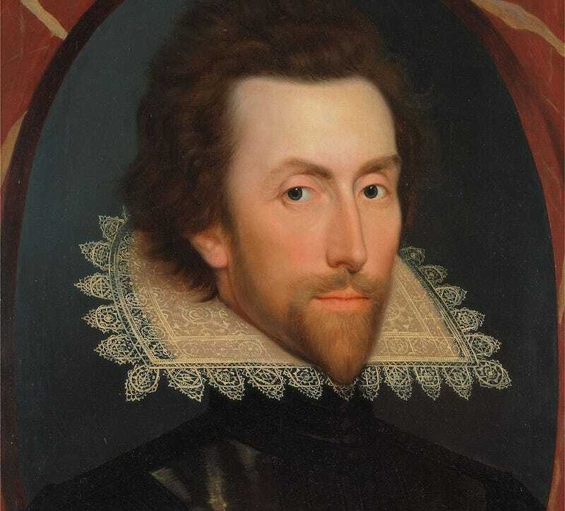 A portrait of Grey Brydges in a frilly collar.