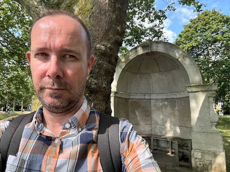 Matt Brown in Victoria Park with a London Bridge niche behind him