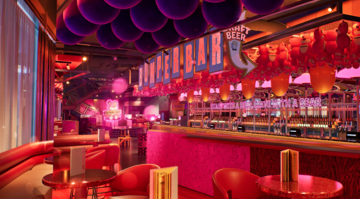 Things to do in London today: the interior of a bar, illuminated pink 