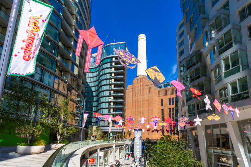 September 2025 events in London: colourful banners and decorations outside Battersea Power Station