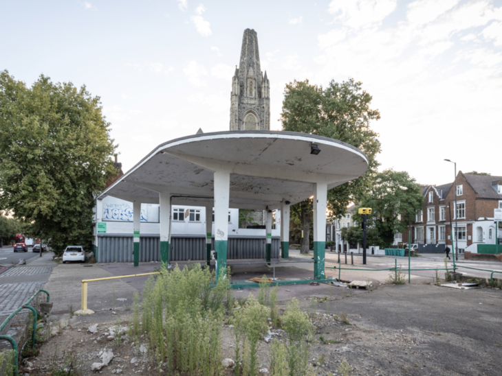 An abandoned garage canopy