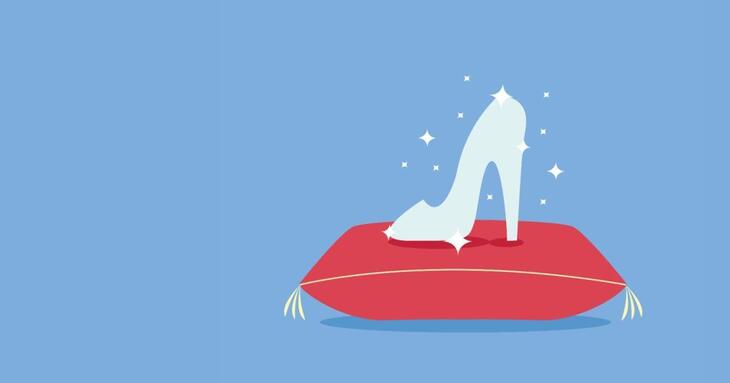 Pantomimes in London: a glass slipper on a cushion