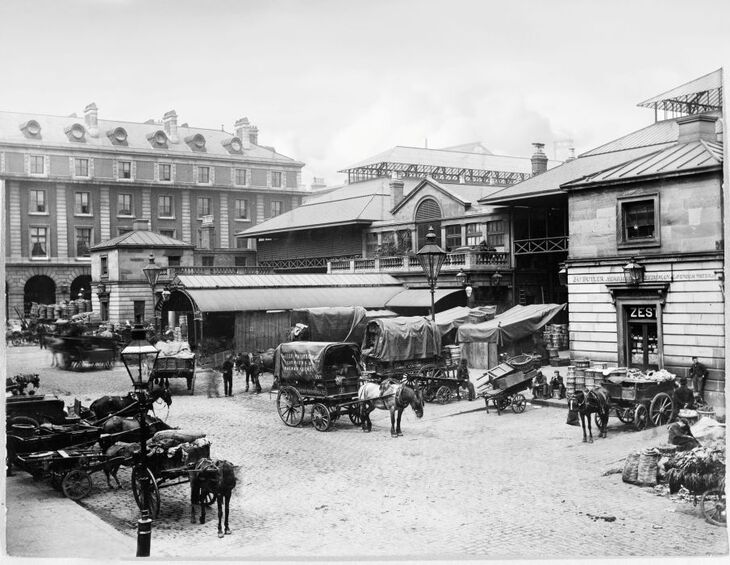 Covent Garden Market with horses outside