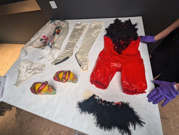 Some Bowie stage clothes laid out