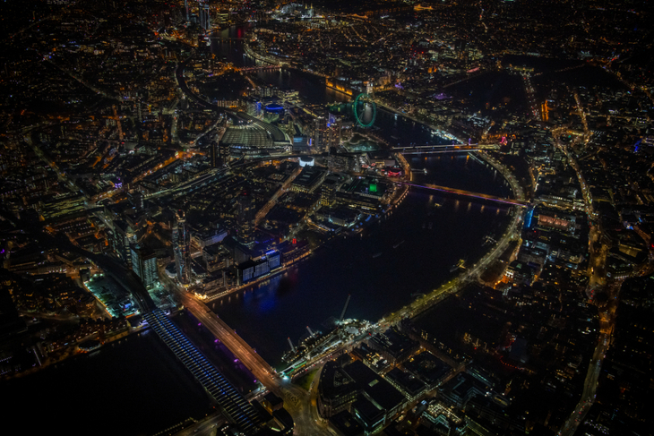 The city at night from overhead