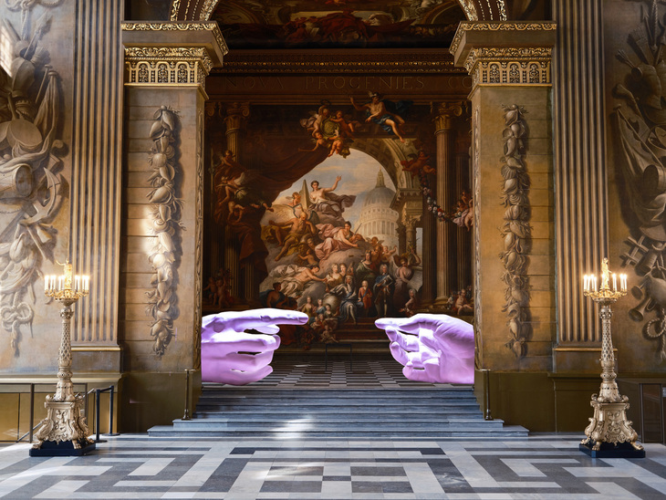 Two big purple hands in the Painted Hall