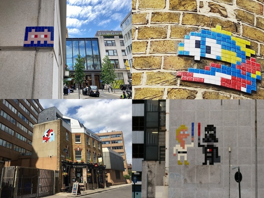 Four mosaics by street artist Invader