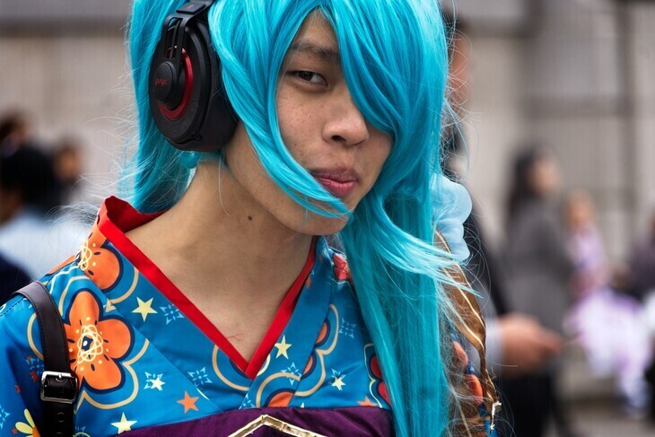 A person with blue hair