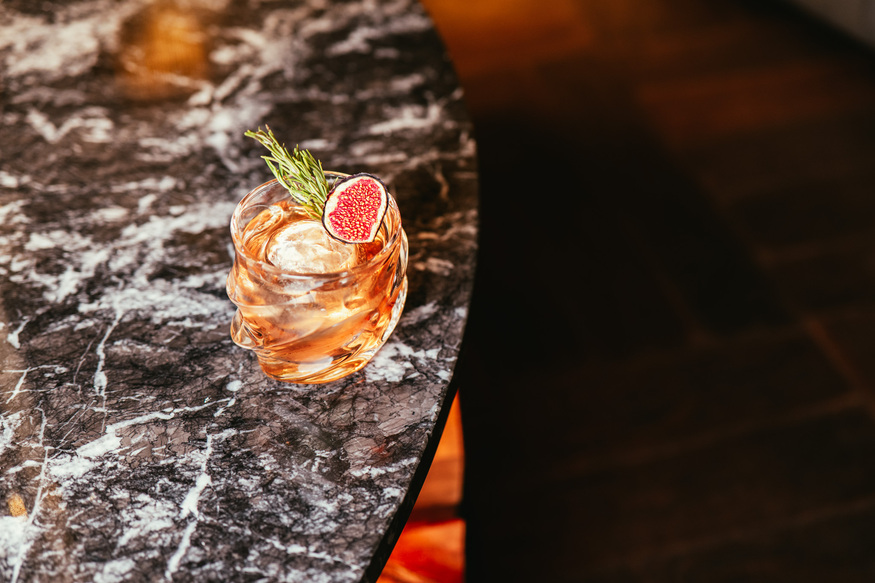 London Cocktail Week: A cocktail with a fig perched on the side