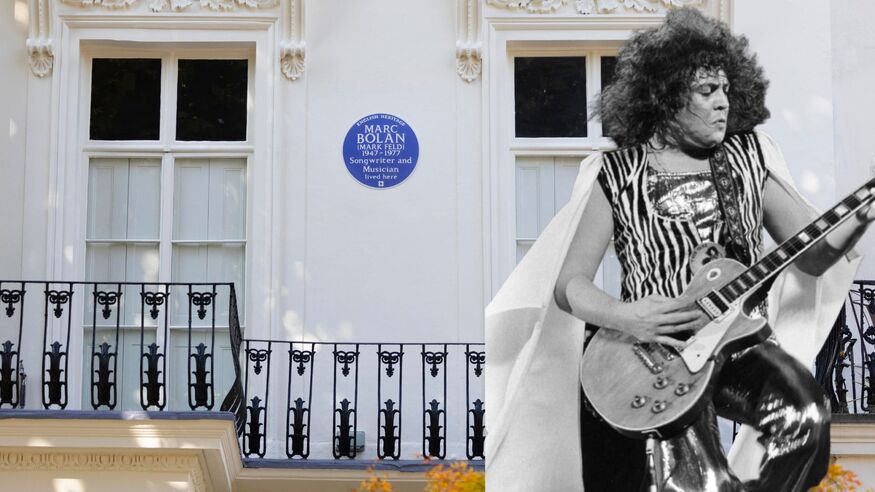 Marc Bolan in front of his blue plaque