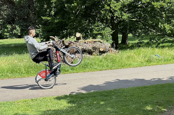 A wheelie on a Santander bike