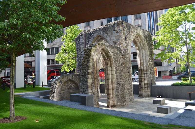 Remains of medieval church st alphage on london wall