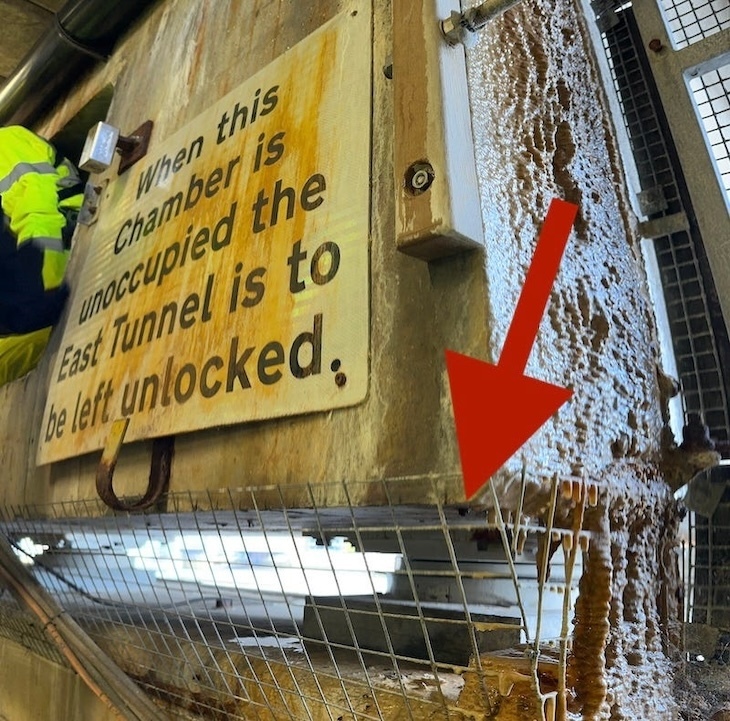 A metal support holds up London Bridge