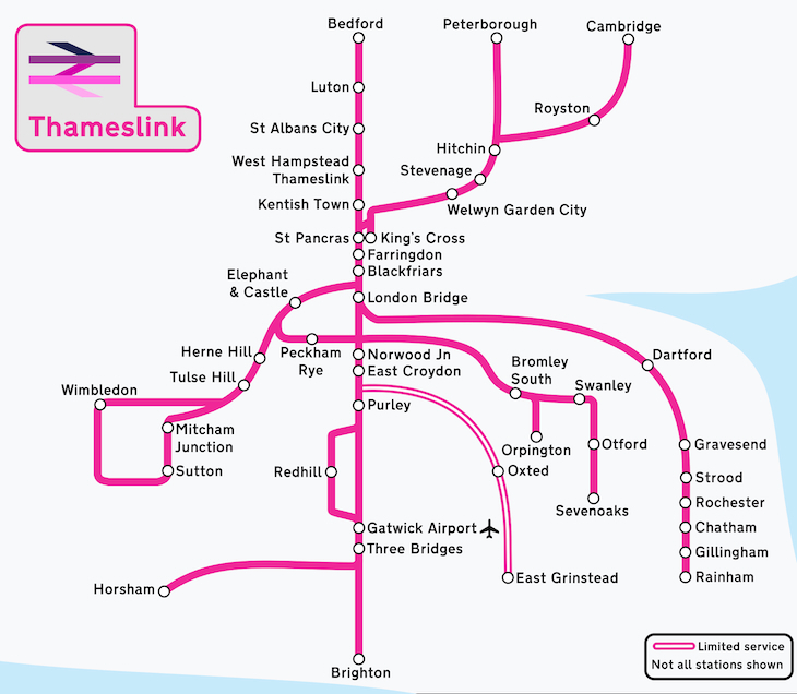 Route diagram for Thameslink
