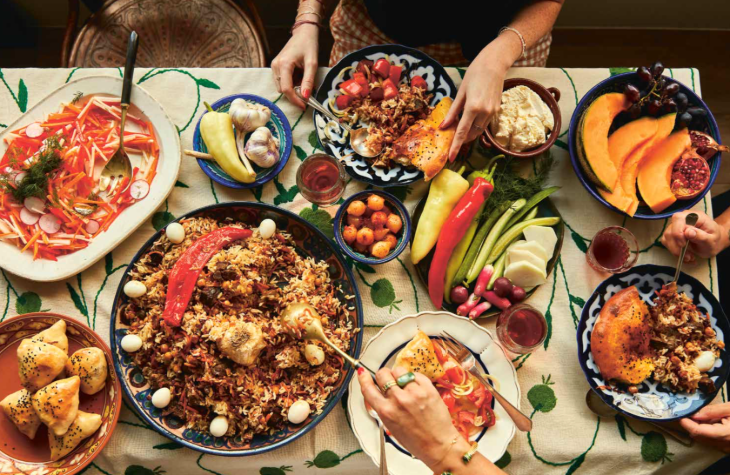 Things to do in London today: a Silk Roads inspired feast laid out on a table