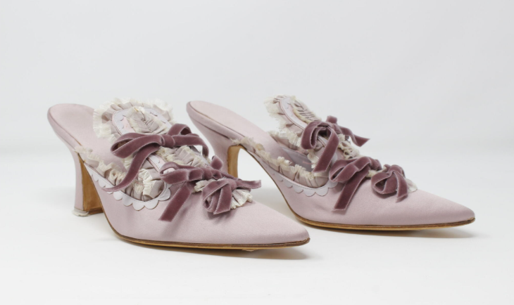 What's on today in London: a pair of pale pink velvet kitten heels