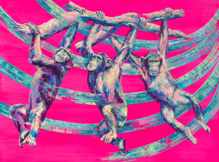 Things to do today in London: an artwork depicting three chimpanzees swinging from a branch