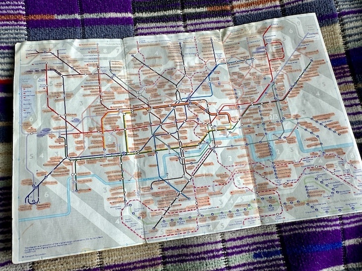 A tube map with stations coloured in