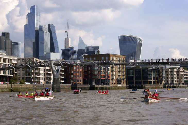 Things to do in London this weekend: rowing boats beneath the Millennium Bridge taking part in the Great River Race