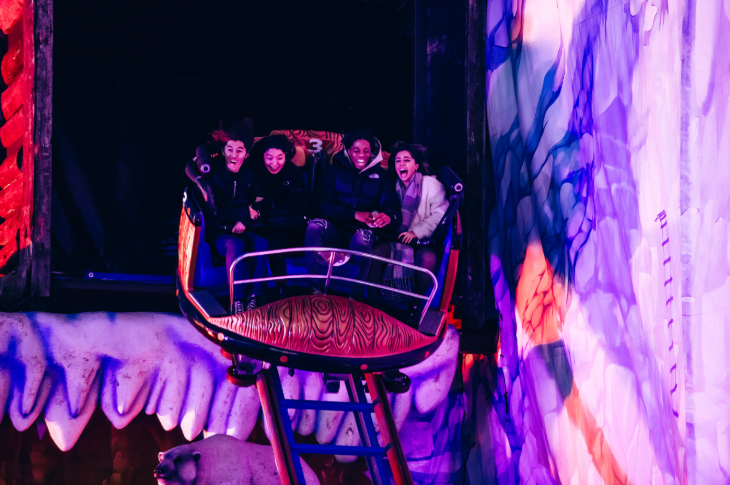 Hyde Park Winter Wonderland 2025: four people screaming on an aerial ride