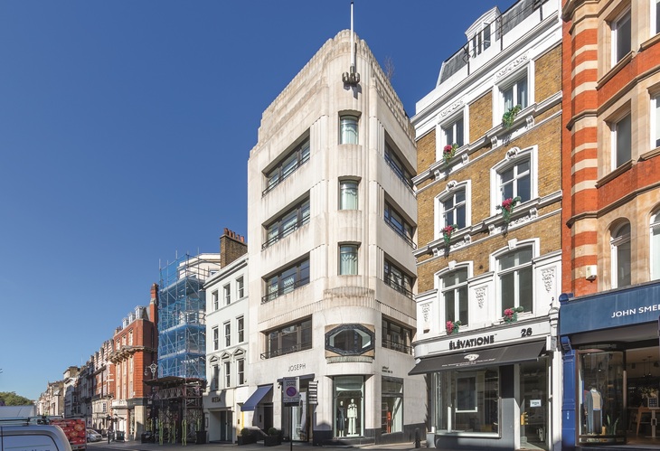 A corner art deco building