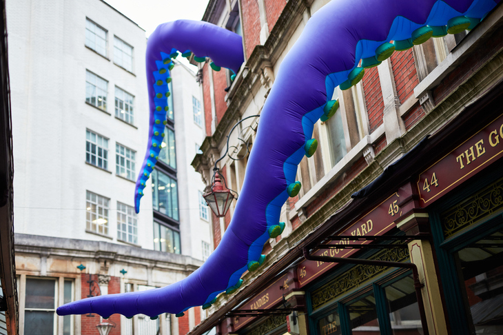 Purple tentacles spilling out of Leadenhall Market