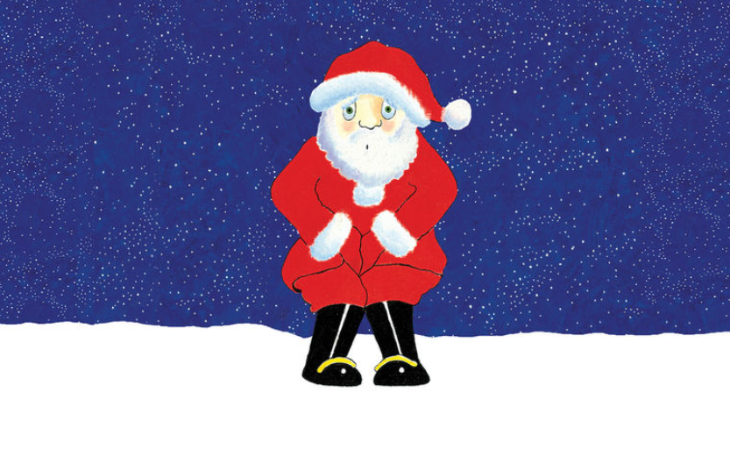 Family Christmas theatre shows 2025: an illustration of Father Christmas standing in the snow