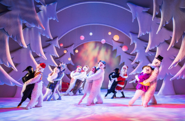 Family Christmas theatre shows 2025: cast members of The Snowman dancing in pairs on stage