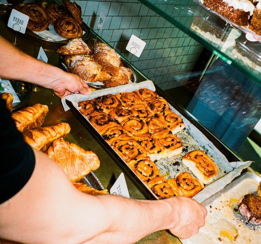 A tray of Chelsea buns