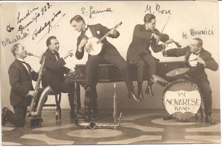 Black and white image of a band playing
