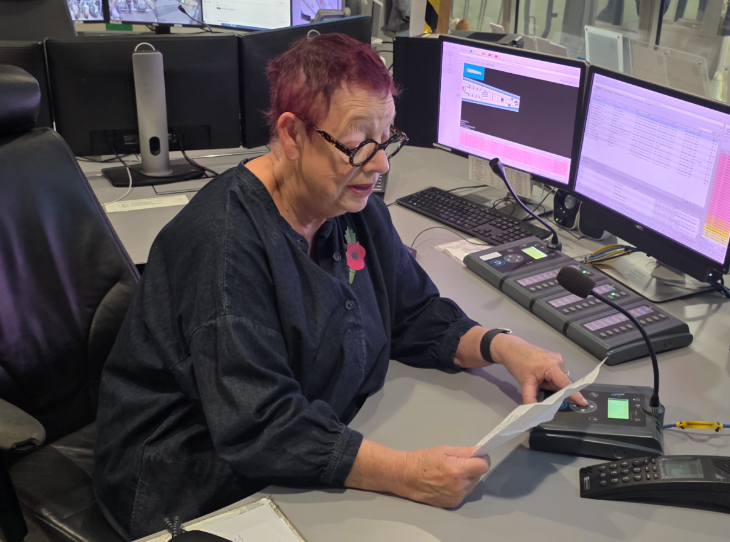 Jo Brand recording an annoucement
