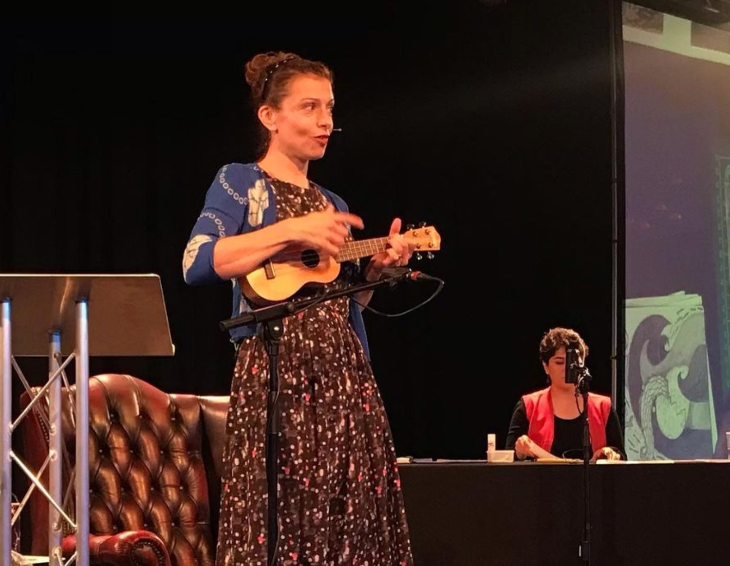 Today's events in London: Vanessa Woolf on stage with a ukulele
